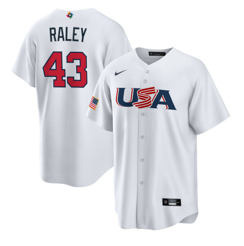 Men's USA Baseball #43 Brooks Raley 2023 White World Baseball Classic Replica Stitched Jersey Men's USA Baseball #43 Brooks Raley 2023 White World Baseball Classic Replica Stitched Jersey